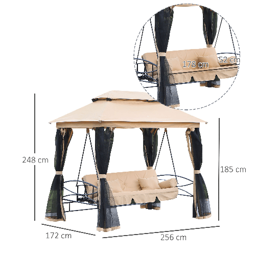 Outsunny-Dondolo-da-Giardino-3-Posti-Lettino-e-Gazebo-Design-3-in-1-con-Tettuccio-256x172x248cm-Beige