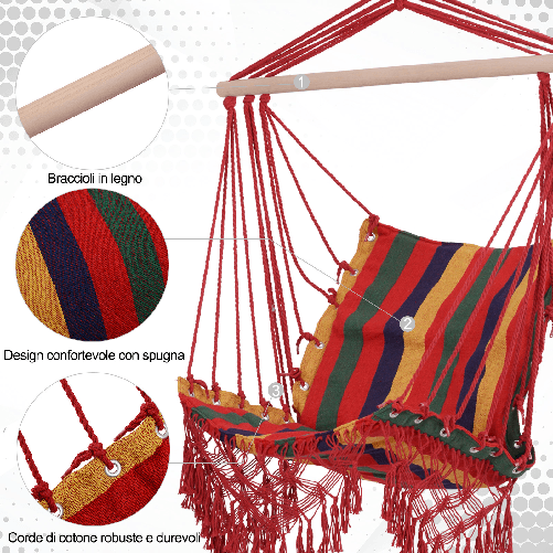 Outsunny-Amaca-Sedia-Sospesa-in-Poliestere-Colorata-100x60x100cm
