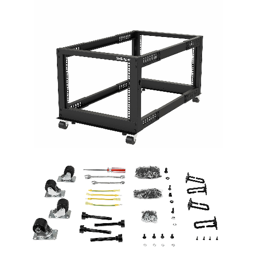 StarTech-com-Server-Rack-a-4-Montanti-8U-Open-Frame-Armadio-Rack-di-Rete-19--con-Ruote-piedini-di-livellamento-o-montaggio-a-pavimento-Quadro-Rack-Scorrevole-profondita-regolabile-per-apparecchiature-AV-Dati-IT
