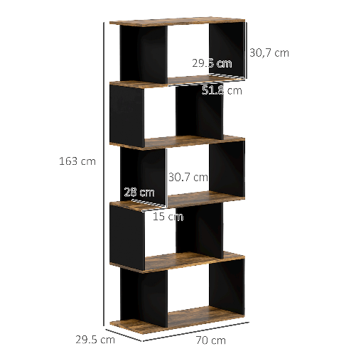 HOMCOM-Libreria-Moderna-Asimmetrica-a-Parete-con-5-Ripiani-in-Legno-70x29-5x163cm-Marrone-Rustico