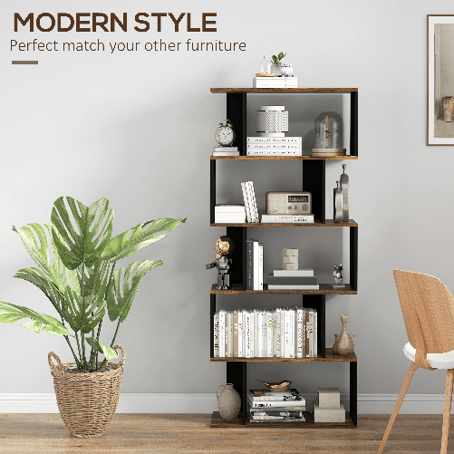 HOMCOM-Libreria-Moderna-Asimmetrica-a-Parete-con-5-Ripiani-in-Legno-70x29-5x163cm-Marrone-Rustico