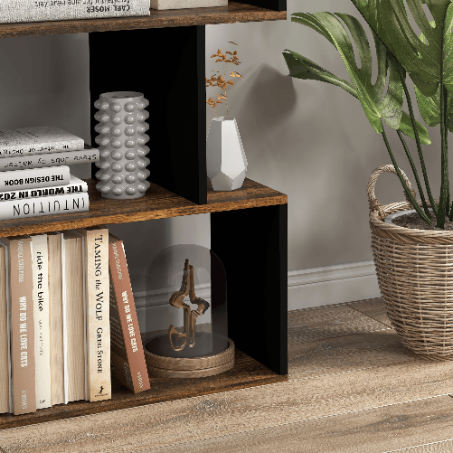HOMCOM-Libreria-Moderna-Asimmetrica-a-Parete-con-5-Ripiani-in-Legno-70x29-5x163cm-Marrone-Rustico