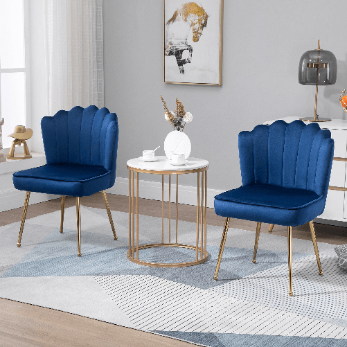 HOMCOM-Set-2-Sedie-Moderne-e-Imbottite-per-Salotto-o-Soggiorno-con-Rivestimento-Effetto-Vellutato-57x58x88cm-Blu