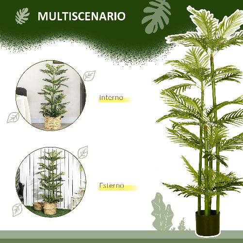 HOMCOM-Pianta-Artificiale-di-Palma-da-140-cm-a-45-Foglie-e-5-Rami-con-Vaso--15x12-cm-per-Interni-ed-Esterni-Verde