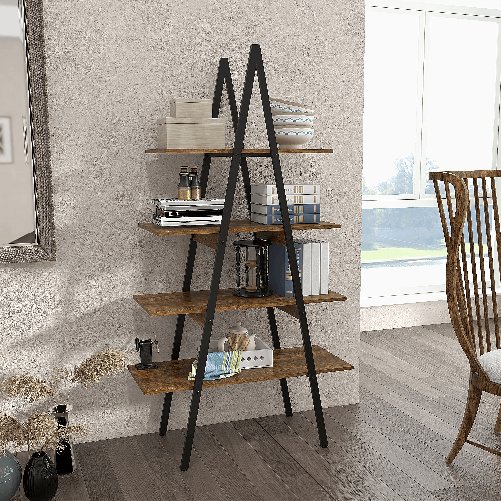 HOMCOM-Scaffale-Libreria-4-Livelli-in-Truciolato-e-Acciaio-ad-A