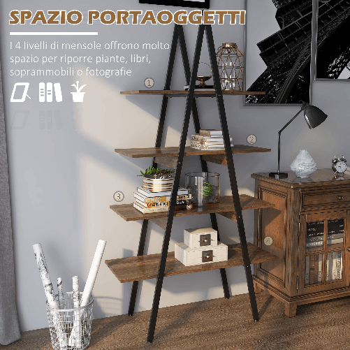 HOMCOM-Scaffale-Libreria-4-Livelli-in-Truciolato-e-Acciaio-ad-A
