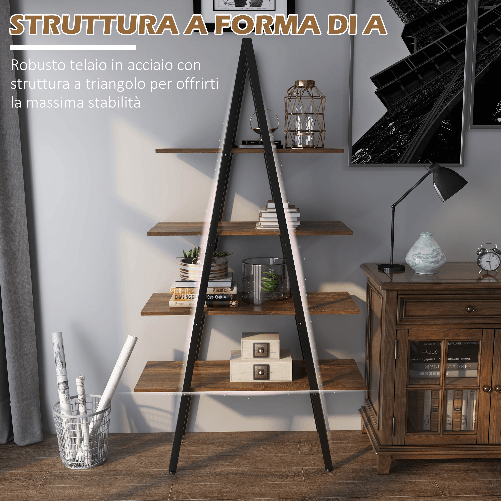 HOMCOM-Scaffale-Libreria-4-Livelli-in-Truciolato-e-Acciaio-ad-A