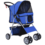 PawHut Passeggino per Cani Pieghevole in Tessuto con Cestino e Portabicchieri, 75x45x97 cm, Blu