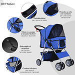 PawHut-Passeggino-per-Cani-Pieghevole-in-Tessuto-con-Cestino-e-Portabicchieri-75x45x97-cm-Blu