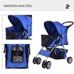 PawHut-Passeggino-per-Cani-Pieghevole-in-Tessuto-con-Cestino-e-Portabicchieri-75x45x97-cm-Blu