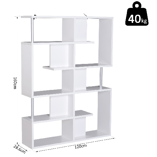 HOMCOM-Mobile-a-Scaffali-Libreria-5-Livelli-in-Legno-Bianco-120x28-6x160cm