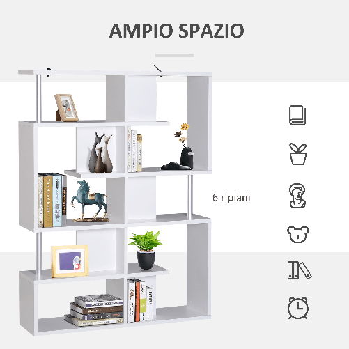 HOMCOM-Mobile-a-Scaffali-Libreria-5-Livelli-in-Legno-Bianco-120x28-6x160cm