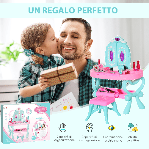 HOMCOM-Set-2-in-1-da-32pz-per-Bambine-3-6-Anni-Tavolo-per-Trucco-con-Accessori-e-Pianoforte-49-5x23x66-cm-Blu-e-Rosa