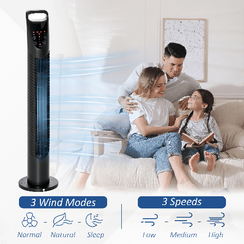 HOMCOM-Ventilatore-a-Colonna-con-Telecomando-fino-a-5m-Oscillante-70--con-3-Modalita-e-3-Velocita-Timer-7-5h-40W-Nero--18x78-5cm