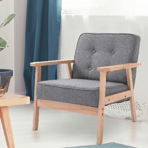 HOMCOM-Poltrona-Vintage-Stile-Scandinavo-Morbida-e-Ammortizzata-Trapuntatura-a-Bottoni-con-Piping-sui-Bordi-del-Cuscino-Legno-di-Faggio-Lino-Grigio-Max--200-kg-64-5x70x74cm