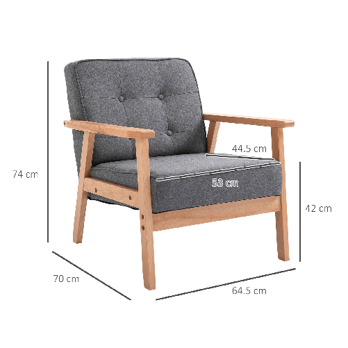 HOMCOM-Poltrona-Vintage-Stile-Scandinavo-Morbida-e-Ammortizzata-Trapuntatura-a-Bottoni-con-Piping-sui-Bordi-del-Cuscino-Legno-di-Faggio-Lino-Grigio-Max--200-kg-64-5x70x74cm