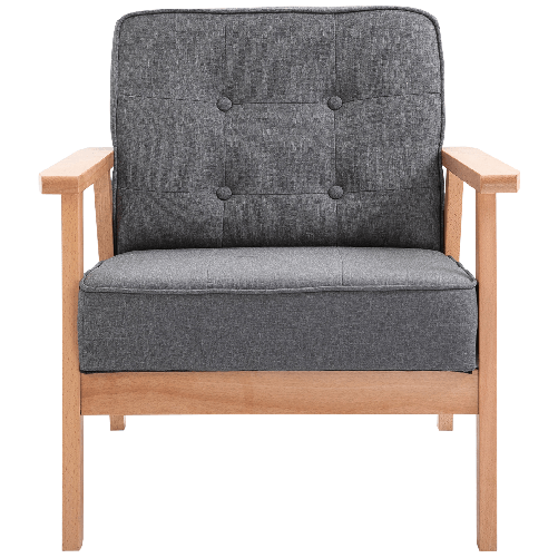 HOMCOM-Poltrona-Vintage-Stile-Scandinavo-Morbida-e-Ammortizzata-Trapuntatura-a-Bottoni-con-Piping-sui-Bordi-del-Cuscino-Legno-di-Faggio-Lino-Grigio-Max--200-kg-64-5x70x74cm