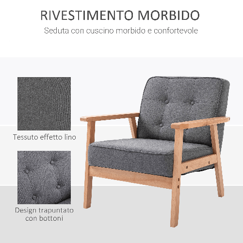 HOMCOM-Poltrona-Vintage-Stile-Scandinavo-Morbida-e-Ammortizzata-Trapuntatura-a-Bottoni-con-Piping-sui-Bordi-del-Cuscino-Legno-di-Faggio-Lino-Grigio-Max--200-kg-64-5x70x74cm
