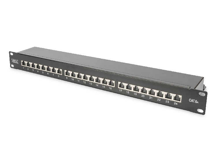 DIGITUS-LSA-Patch-Panel-Cat-6A---24-porte---1-U---Schermato---Classe-EA---Flap-di-protezione-dalla-polvere---Nero-RAL-9005