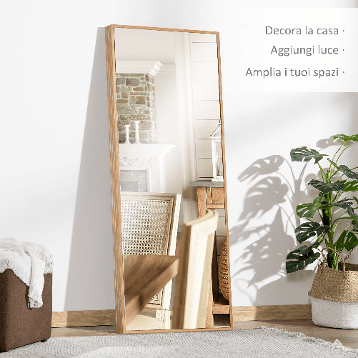 HOMCOM-Specchio-da-parete-e-da-appoggio-in-Legno-di-Pino-con-Ganci-inclusi-45x125cm