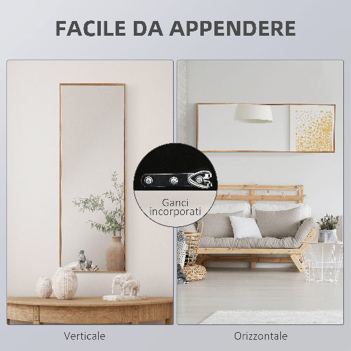 HOMCOM-Specchio-da-parete-e-da-appoggio-in-Legno-di-Pino-con-Ganci-inclusi-45x125cm