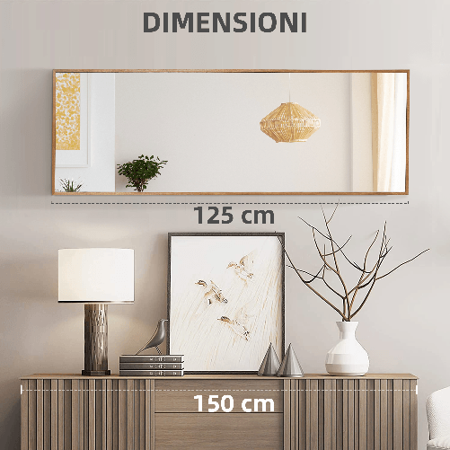 HOMCOM-Specchio-da-parete-e-da-appoggio-in-Legno-di-Pino-con-Ganci-inclusi-45x125cm