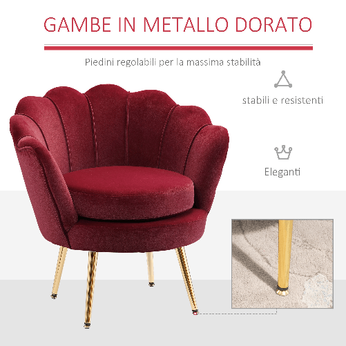 HOMCOM-Poltrona-Vintage-di-Design-in-Velluto-Rosso-Scuro-Poltroncina-da-Camera-con-Schienale-Alto-76x67x74cm