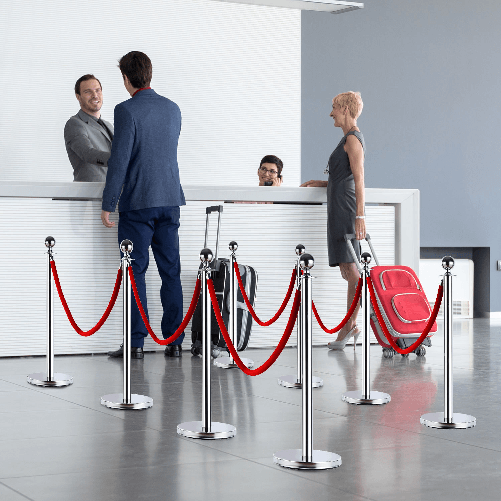 HOMCOM-Transenne-Elimina-Separacode-Paletti-di-Delimitazione-con-Corde-Rosso-Acciaio-Inox--32-x-95CM