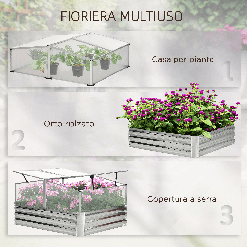 Outsunny-Fioriera-in-Metallo-Rialzata-con-Copertura-in-PC-per-Uso-Esterno-in-Giardino-e-Balcone-126x107x57-5-67-5-cm