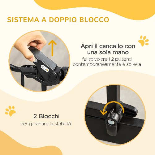 PawHut-Cancelletto-per-Cani-con-Fissaggio-a-Pressione-Estensibile-da-74-80cm-con-Chiusura-Automatica-Nero