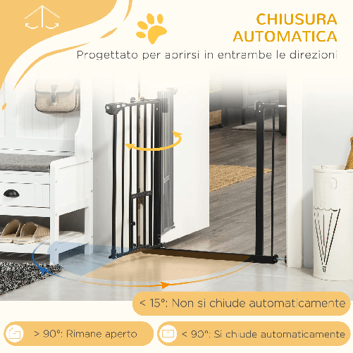 PawHut-Cancelletto-per-Cani-con-Fissaggio-a-Pressione-Estensibile-da-74-80cm-con-Chiusura-Automatica-Nero