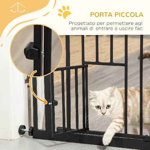 PawHut-Cancelletto-per-Cani-con-Fissaggio-a-Pressione-Estensibile-da-74-80cm-con-Chiusura-Automatica-Nero