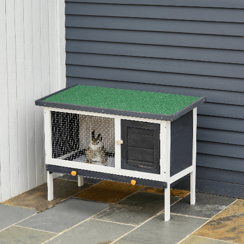 PawHut-Conigliera-in-Legno-di-Abete-da-Esterno-con-Vassoio-Estraibile-Tetto-Apribile-in-Bitume-e-Rete-Metallica-90x45x65cm-Nera-Bianca-e-Verde