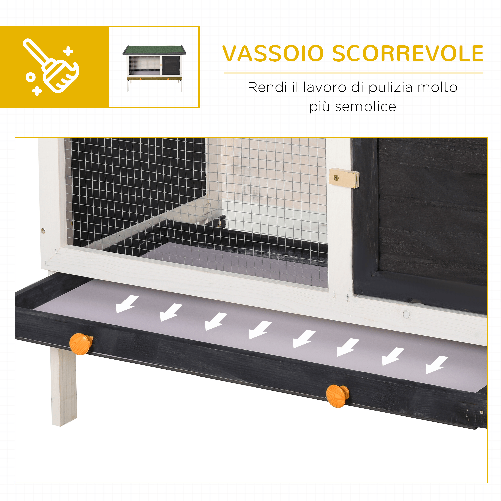 PawHut-Conigliera-in-Legno-di-Abete-da-Esterno-con-Vassoio-Estraibile-Tetto-Apribile-in-Bitume-e-Rete-Metallica-90x45x65cm-Nera-Bianca-e-Verde