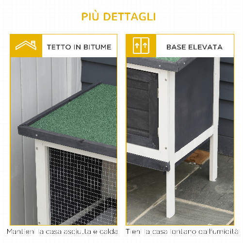 PawHut-Conigliera-in-Legno-di-Abete-da-Esterno-con-Vassoio-Estraibile-Tetto-Apribile-in-Bitume-e-Rete-Metallica-90x45x65cm-Nera-Bianca-e-Verde