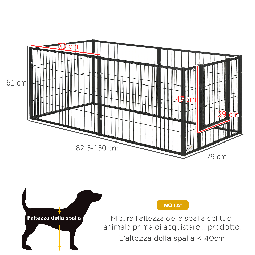 PawHut-Recinto-per-Cani-di-piccola-taglia-con-6-pannelli-per-esterni-e-Interni-82-5-150x79x61cm-Metallo