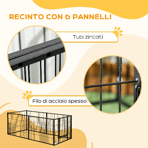 PawHut-Recinto-per-Cani-di-piccola-taglia-con-6-pannelli-per-esterni-e-Interni-82-5-150x79x61cm-Metallo