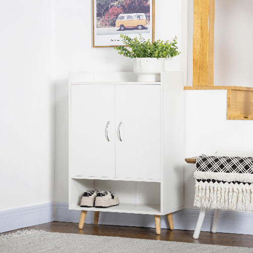 HOMCOM-Mobile-Scarpiera-Salvaspazio-in-Legno-Bianco-con-Ripiano-Aperto-Armadio-Scarpiera-di-Design-per-Ingresso-60x30x92cm