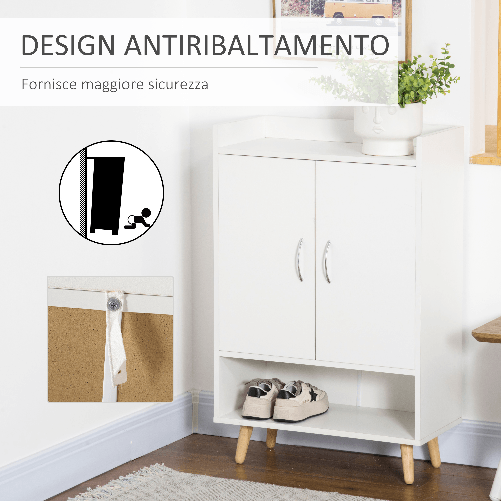 HOMCOM-Mobile-Scarpiera-Salvaspazio-in-Legno-Bianco-con-Ripiano-Aperto-Armadio-Scarpiera-di-Design-per-Ingresso-60x30x92cm
