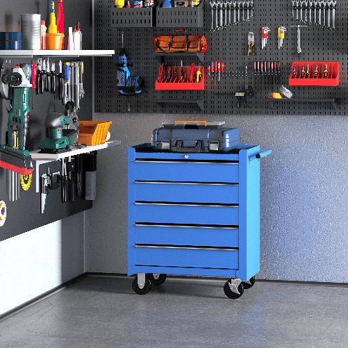 HOMCOM--Carrello-da-Officina-con-5-Cassetti-Portautensili-da-Lavoro-67-5x33x77cm