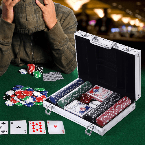 HOMCOM-Valigetta-Poker-Professionale-in-Alluminio-Set-Poker-con-200-Fiches-e-2-Mazzi-per-Texas-hold-em-e-Blackjack