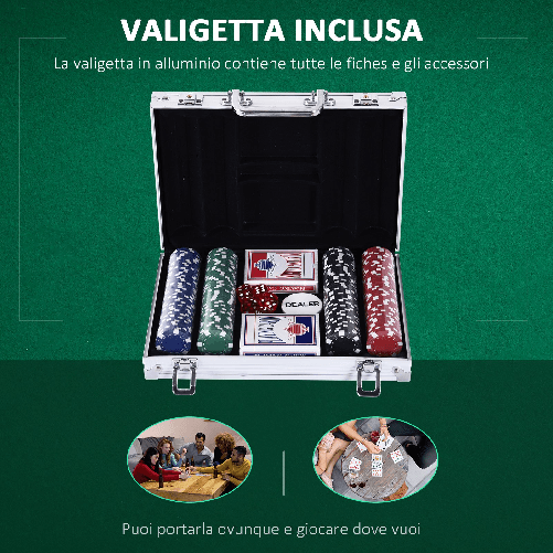 HOMCOM-Valigetta-Poker-Professionale-in-Alluminio-Set-Poker-con-200-Fiches-e-2-Mazzi-per-Texas-hold-em-e-Blackjack
