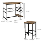 HOMCOM-Set-Tavolo-con-2-Sgabelli-Alti-da-Bar-Portabottiglie-e-Portabicchieri-in-Stile-Industriale