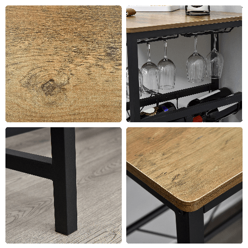 HOMCOM-Set-Tavolo-con-2-Sgabelli-Alti-da-Bar-Portabottiglie-e-Portabicchieri-in-Stile-Industriale