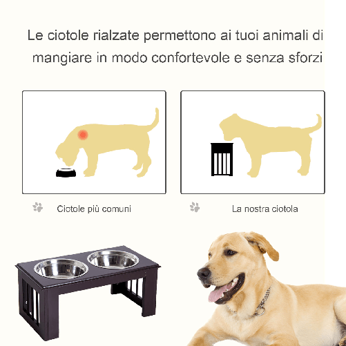 Pawhut-Ciotola-Rialzata-per-Cani-in-Acciaio-Inossidabile-Base-in-Legno-MDF-con-2-Piatti