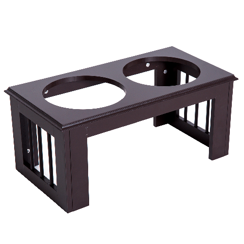 Pawhut-Ciotola-Rialzata-per-Cani-in-Acciaio-Inossidabile-Base-in-Legno-MDF-con-2-Piatti