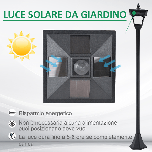 Outsunny-Lampada-da-Giardino-Lampada-da-Terra-LED-da-Esterno-a-Energia-Solare-Impermeabile-IP44-15x15x120-cm-Nero