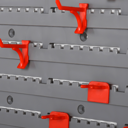DURHAND-54pz-Contenitore-Portautensile-con-50-ganci-montaggio-a-muro-rosso-grigo