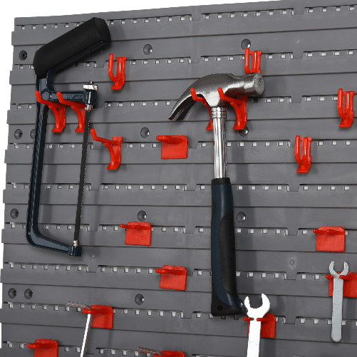 DURHAND-54pz-Contenitore-Portautensile-con-50-ganci-montaggio-a-muro-rosso-grigo