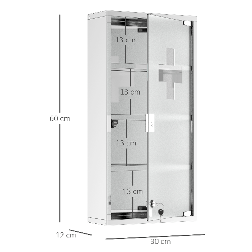 HOMCOM-Armadietto-Medicinale-Cassetta-Porta-Medicina-a-Quattro-Ripiani-in-Acciaio-Inox-30x12x60cm